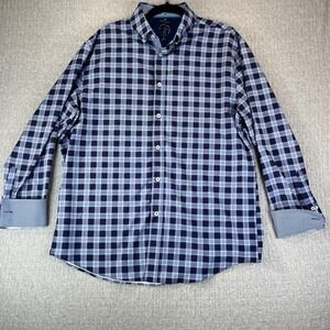 CON STRUCT Tartan Plaid Slim Fit Button Up Dress Shirt Men flip cuff Long Sleeve